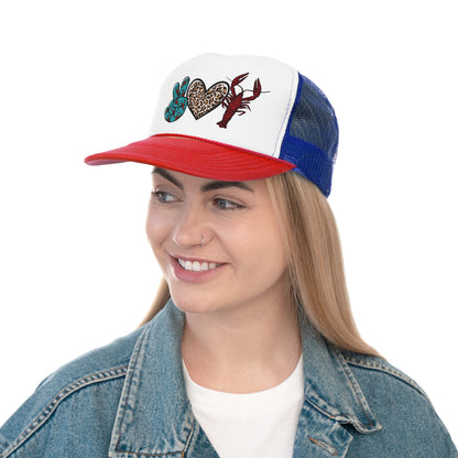 Peace Love Crawfish Trucker Cap