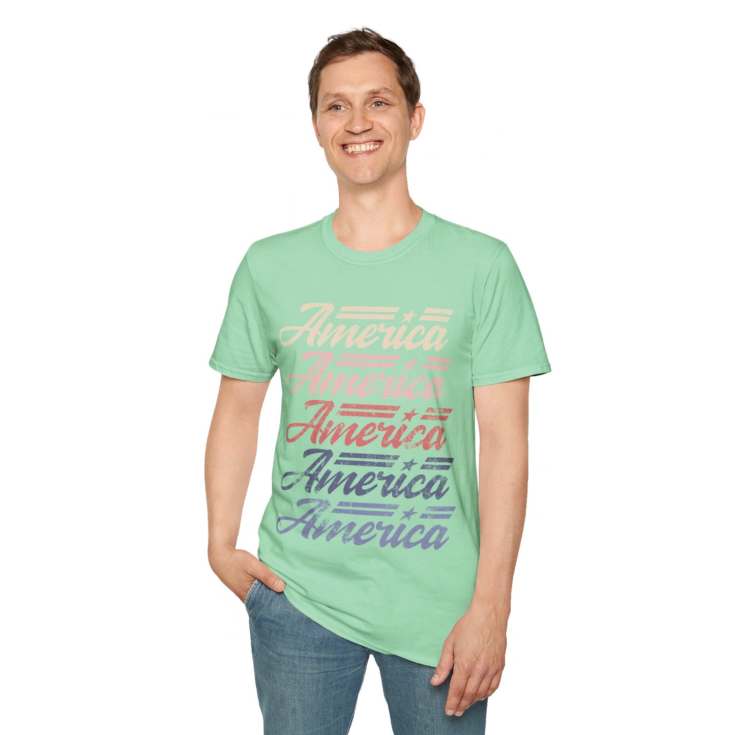 America Stacked Unisex Softstyle T-Shirt